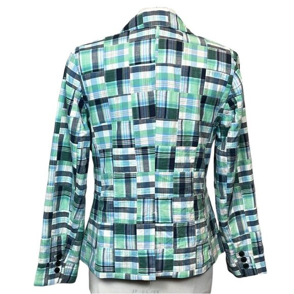 TALBOTS Ladies Summer Blazer Madras Preppy Plaid Cotton Patchwork Blazer Jacket - Picture 4 of 7